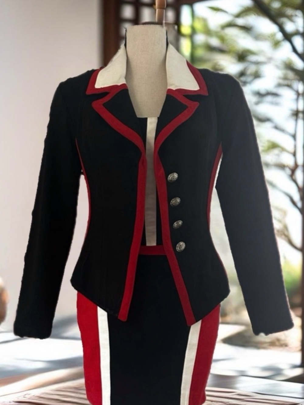 J Murrough-Red/Black and White Suede Suit with Dress Size P